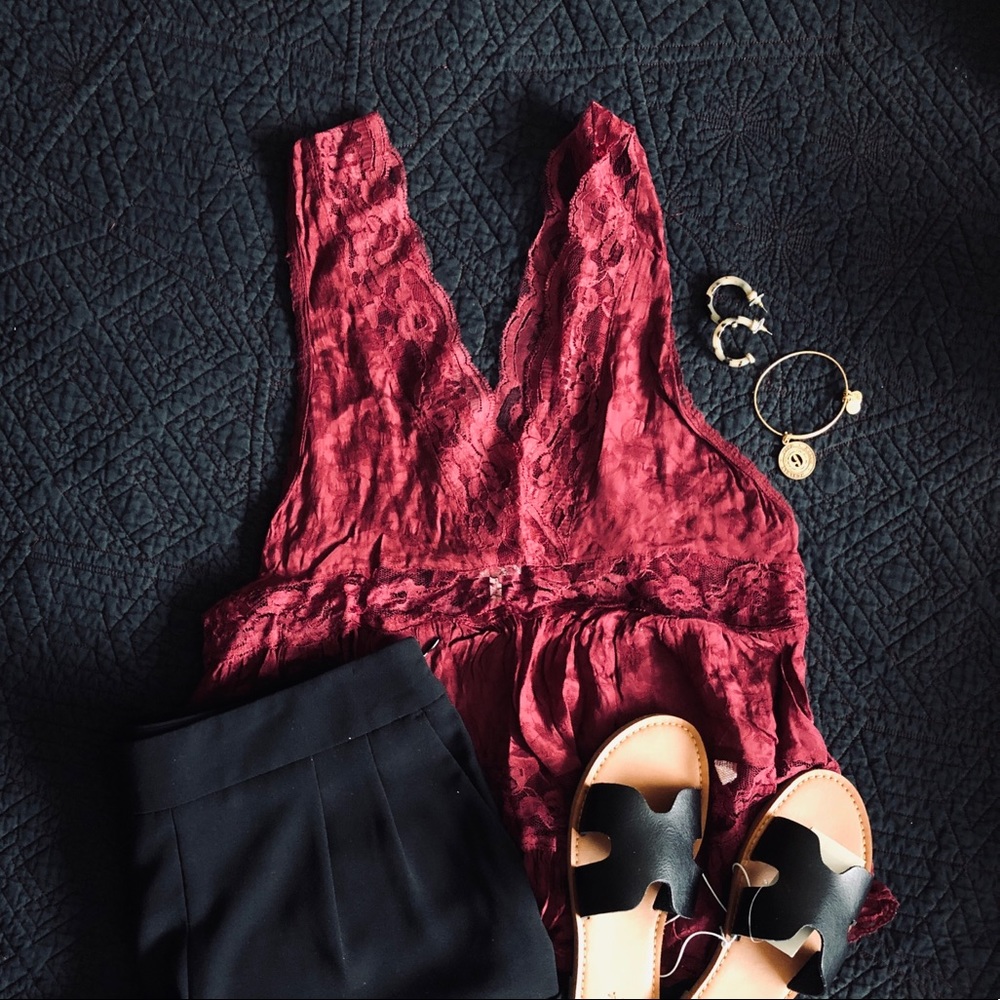 Free People Burgundy Lace Top
